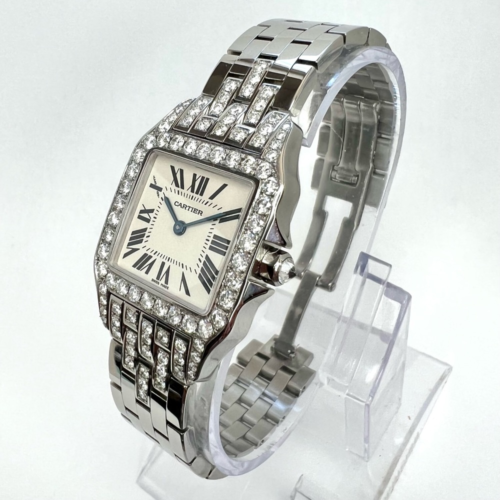 CARTIER SANTOS DEMOISELLE Quartz 26mm Steel 2.59TCW DIAMOND Watch - Picture 3 of 7